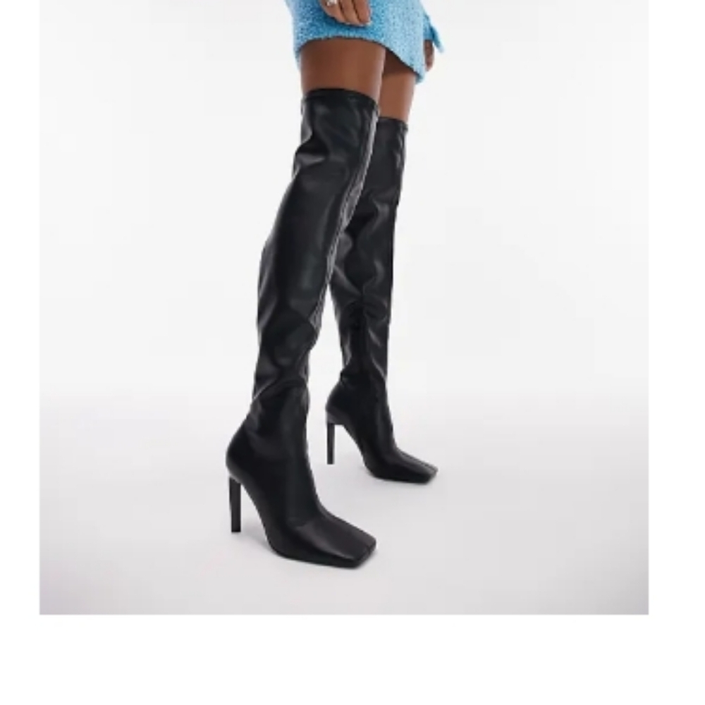 Over the knee heeled sock boots in black